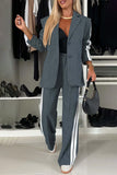 Women - Full Size Contrast Lapel Collar Top and Pants Set