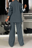 Women - Full Size Contrast Lapel Collar Top and Pants Set