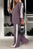 Women - Full Size Contrast Lapel Collar Top and Pants Set
