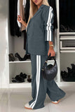 Women - Full Size Contrast Lapel Collar Top and Pants Set