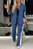 Women - Full Size Contrast Lapel Collar Top and Pants Set