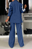 Women - Full Size Contrast Lapel Collar Top and Pants Set