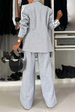 Women - Full Size Contrast Lapel Collar Top and Pants Set