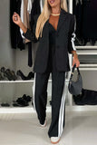 Women - Full Size Contrast Lapel Collar Top and Pants Set