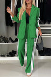 Women - Full Size Contrast Lapel Collar Top and Pants Set