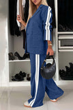 Women - Full Size Contrast Lapel Collar Top and Pants Set
