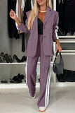 Women - Full Size Contrast Lapel Collar Top and Pants Set