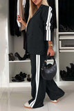 Women - Full Size Contrast Lapel Collar Top and Pants Set