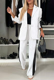 Women - Full Size Contrast Lapel Collar Top and Pants Set